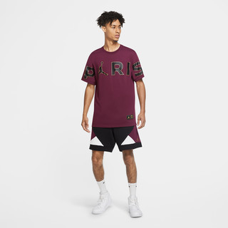 AIR JORDAN 巴黎圣日耳曼 WORDMARK 男士运动T恤 CK9786-610 波尔多酒红色