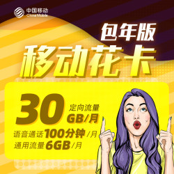 中国移动 花卡包年版 6G通用+30G定向+100分钟