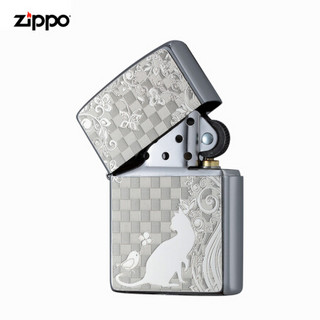 美国进口之宝（ZIPPO）防风煤油打火机不含油 猫与小鸟-银色 品牌直供原装正版
