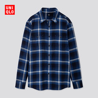 UNIQLO 优衣库 男士法兰绒大格子长袖衬衫421203 蓝色S