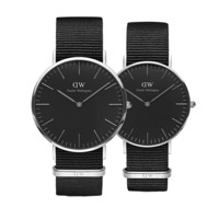 Daniel Wellington 丹尼尔惠灵顿 Classic系列 情侣石英对表 DW00100151 36mm女表/DW00100149 40mm男表 黑盘 黑色织纹带 圆形