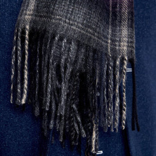 皮尔卡丹（Pierre Cardin）羊绒羊毛围巾男士秋冬加厚款经典格子条纹英伦围脖 B22TM5235 深灰紫