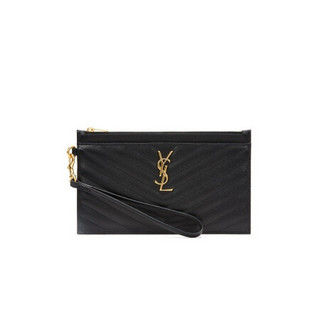 圣罗兰 SAINT LAURENT PARIS 女士黑色牛皮颗粒金色logo手拿包 636313 BOW01 1000