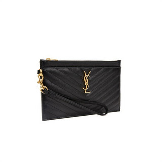 圣罗兰 SAINT LAURENT PARIS 女士黑色牛皮颗粒金色logo手拿包 636313 BOW01 1000