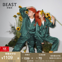 THEBEAST/野兽派 小狐狸与花绿条纹印花真丝睡衣 男士女士居家服生日礼物送女生 男士L(睡衣180/96A 睡裤180/84A)