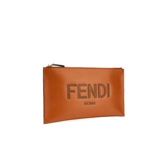 芬迪 FENDI 女士棕色牛皮字母LOGO压纹手拿包 8N0149 AC9L F0QVK