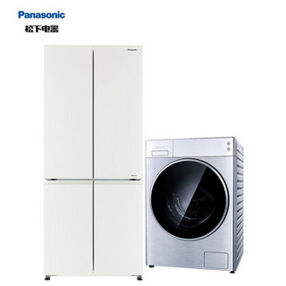 松下(Panasonic)NR-E49CG1-XW+XQG100-L165 498升玻璃面板 10公斤三维立体洗 变频冰洗套装