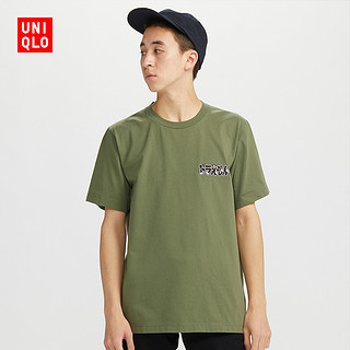 UNIQLO 优衣库 男士纯棉圆领印花短袖T恤430191 橄榄色XS