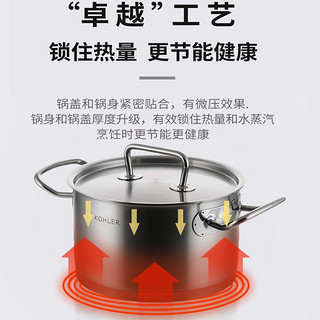 科勒锅具三件套炒锅奶锅浅炖锅进口不锈钢大容量全套家庭厨房必备