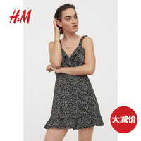 HM DIVIDED女装裙子女新款荷叶边围裹式小雏菊吊带连衣裙 0895506