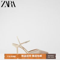 ZARA新款 女鞋 浅粉色网眼露跟通勤优雅仙女风高跟鞋 11213510098