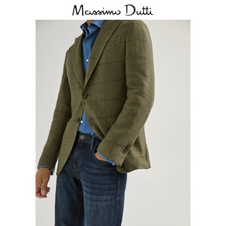 春夏折扣 Massimo Dutti 男装  亚麻格纹修身通勤男士西装外套 02051346500