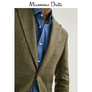 春夏折扣 Massimo Dutti 男装  亚麻格纹修身通勤男士西装外套 02051346500