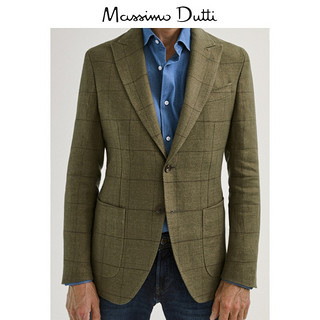 春夏折扣 Massimo Dutti 男装  亚麻格纹修身通勤男士西装外套 02051346500