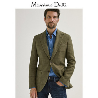 春夏折扣 Massimo Dutti 男装  亚麻格纹修身通勤男士西装外套 02051346500
