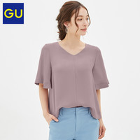 GU极优女装轻薄喇叭袖衬衫(5分袖)2020新款V领通勤雪纺上衣322667