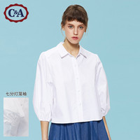 西雅衣家 C&Amp;A法式灯笼袖衬衣七分袖纯棉白衬衫女2020春新款CA200226454-W0