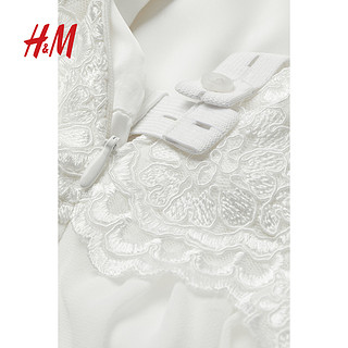 HM 女装裙子女衣服2020春装新款白色法式长裙蕾丝婚礼礼服0834381