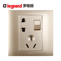 TCL罗格朗开关面板开关插座面板仕界香槟金系列一开五孔插座