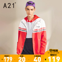 A21秋冬季新款2019男装撞色风衣远足外套 男士印花休闲秋装衣服