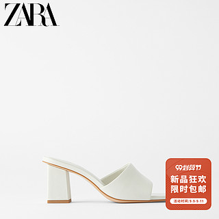 ZARA 新款 女鞋 白色方头高跟粗跟牛皮革时装凉鞋 12810510001