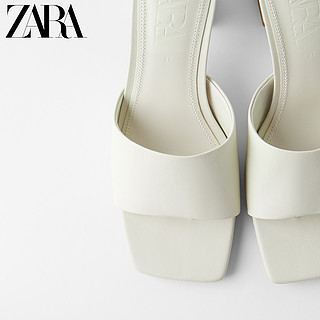 ZARA 新款 女鞋 白色方头高跟粗跟牛皮革时装凉鞋 12810510001