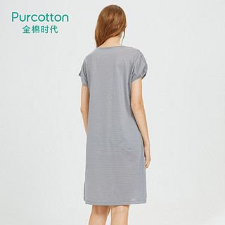Purcotton/全棉时代女士宽松条纹撞色简约家居连衣裙短袖睡裙