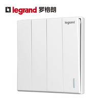 TCL罗格朗开关插座面板仕典白色四开双控带荧光四位双极电源86型