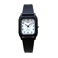 CASIO 卡西欧 指针系列 LQ-142-7BJF 22mm 女士石英手表 白盘 黑色树脂表带 方形