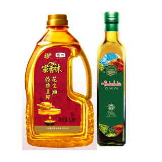 福临门家香味土榨花生油1.8L+纯正橄榄油750ml食用油组合