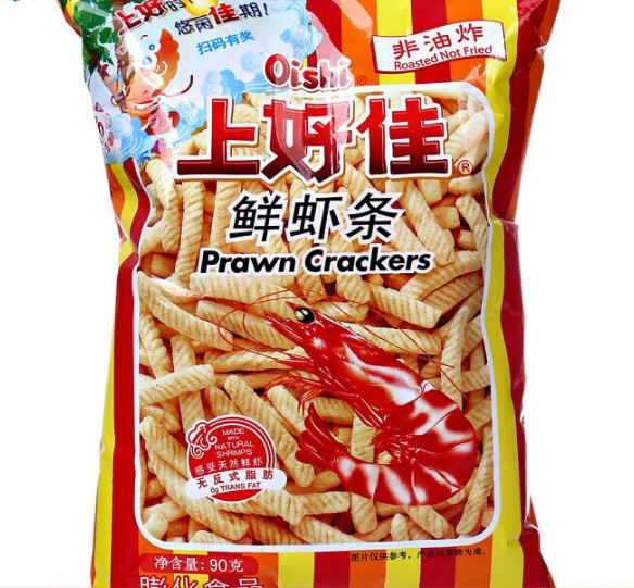 有券的上oishi上好佳非油炸鲜虾条80g9件