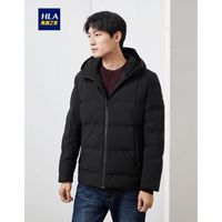 HLA 海澜之家 羽绒服男冬季简洁净色连帽防风外套HWRAJ4R078A黑色(E8)175/92A(50)