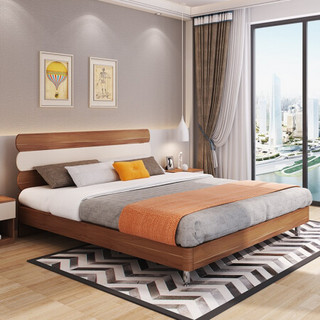 A家家具 床 现代简约板式双人床婚床 卧室家具框架床架子床 1.5米床 梨木色 FA1003-150