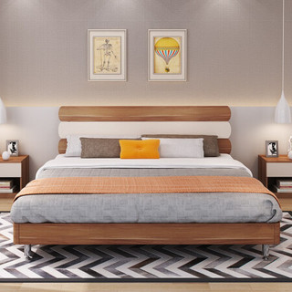 A家家具 床 现代简约板式双人床婚床 卧室家具框架床架子床 1.5米床 梨木色 FA1003-150