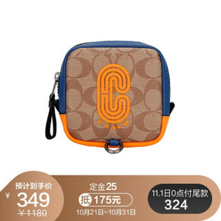 COACH 蔻驰 奢侈品 中性男女同款卡其拼色logo印花人造革手拿包零钱包包包挂饰 91297 QBQ9J