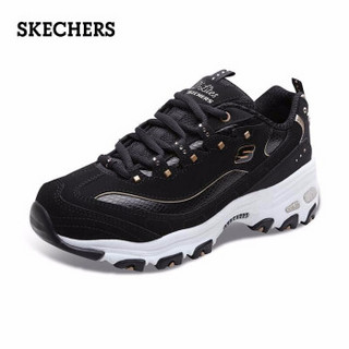 Skechers斯凯奇女鞋厚底增高休闲鞋 复古铆钉老爹鞋熊猫鞋11979 黑色/金色/BKGD 35