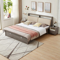 QuanU 全友 床具套装 123803木质高箱床+床头柜*2 1.5m床