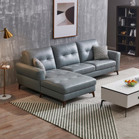 QuanU 全友 102530A 简约真皮沙发 3+转正 烟灰色