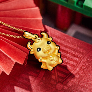 菜百首饰 黄金吊坠 十二生肖牛金牛项坠 萌趣超牛吊坠 热血超牛 定价