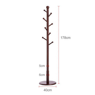 佳佰 实木衣帽架 橡胶木落地衣帽架子 卧室客厅圆形底盘挂衣架欧式创意角落衣帽挂架 咖啡色