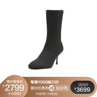 斯图尔特·韦茨曼 STUART WEITZMAN 女士黑色织物高跟短靴 VIOLETTA 80 BLACK KNIT SOCK 37