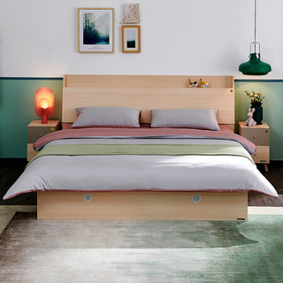 QuanU 全友 家居 床 现代简约双人床卧室家具组合板式席梦思床106306  高箱床+床头柜