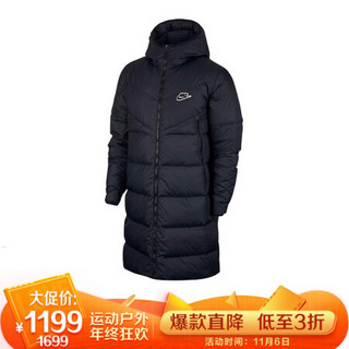 耐克NIKE 男子 羽绒服 长款 连帽 DOWN-FILLED WINDRUNNER 羽绒大衣 CU4409-010黑色M码