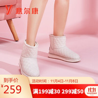 意尔康女鞋一脚蹬雪地靴加绒保暖短筒靴平底舒适面包鞋女 Y763ZM49284W 米白 39