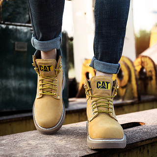 CAT 卡特彼勒 男士牛皮高帮系带马丁靴CAT70042 黄色40