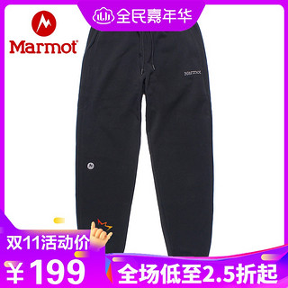 Marmot/土拨鼠户外运动男士棉质内里拉毛跑步长裤透气保暖束脚裤卫裤