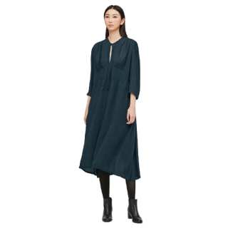 UNIQLO 优衣库 女士蝴蝶结领七分袖长款连衣裙430967