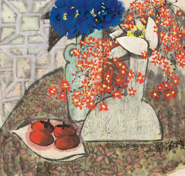 雅昌 袁野《花开富贵》88x88cm 国画水墨画 背景墙装饰画挂画