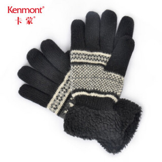 卡蒙（Kenmont）km-2819 冬季情侣加厚保暖毛线手套 黑色 L (手套专拍)