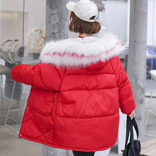 米兰茵（MILANYIN）女装 2019年冬季新款学院风少女短款宽松显瘦毛领棉服 NYml850 红色 2XL